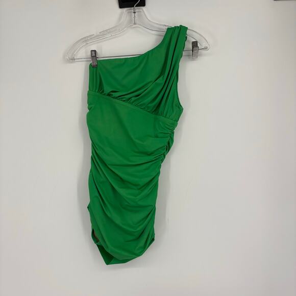 J. Crew Green One Shoulder Rouched Swimsuit Size 2 - Picture 1 of 7